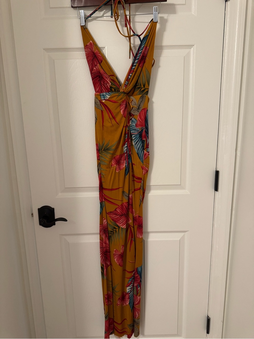 Mustard Floral Halter Maxi Dress